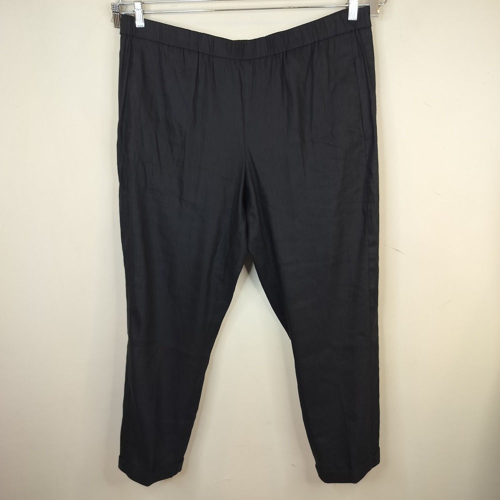 J. Jill Linen Blend Pants 2X Black Cuffed Casual Minimalist Tapered NEW